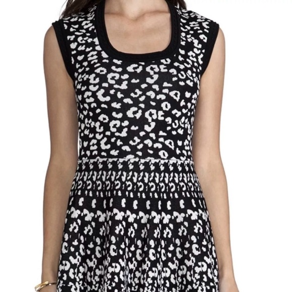 Rebecca Taylor Revolve Leopard Stretch Knit Black White Sweater Dress Aline - Picture 5 of 11